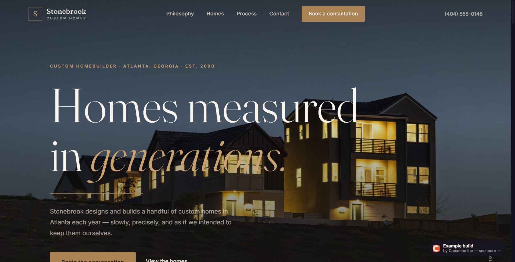 Stonebrook Custom Homes — example website build by Camacho Inc